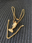 14k 6mm Gold Plated Cuban Link Chain Pendant and Bracelet Set