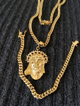14k 6mm Gold Plated Cuban Link Chain Pendant and Bracelet Set
