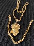 14k 6mm Gold Plated Cuban Link Chain Pendant and Bracelet Set