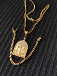 14k 6mm Gold Plated Cuban Link Chain Pendant and Bracelet Set