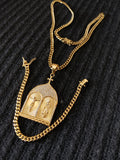 14k 6mm Gold Plated Cuban Link Chain Pendant and Bracelet Set