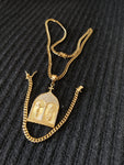 14k 6mm Gold Plated Cuban Link Chain Pendant and Bracelet Set