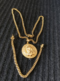 14k 6mm Gold Plated Cuban Link Chain Pendant and Bracelet Set