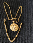 14k 6mm Gold Plated Cuban Link Chain Pendant and Bracelet Set