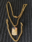 14k 6mm Gold Plated Cuban Link Chain Pendant and Bracelet Set