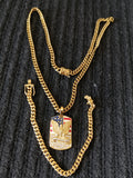 14k 6mm Gold Plated Cuban Link Chain Pendant and Bracelet Set