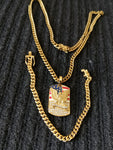14k 6mm Gold Plated Cuban Link Chain Pendant and Bracelet Set