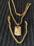 14k 6mm Gold Plated Cuban Link Chain Pendant and Bracelet Set