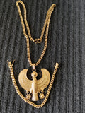 14k 6mm Gold Plated Cuban Link Chain Pendant and Bracelet Set