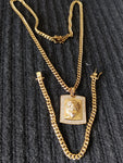 14k 6mm Gold Plated Cuban Link Chain Pendant and Bracelet Set