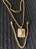 14k 6mm Gold Plated Cuban Link Chain Pendant and Bracelet Set