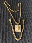 14k 6mm Gold Plated Cuban Link Chain Pendant and Bracelet Set