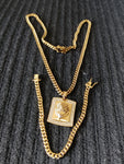 14k 6mm Gold Plated Cuban Link Chain Pendant and Bracelet Set