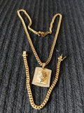 14k 6mm Gold Plated Cuban Link Chain Pendant and Bracelet Set