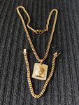 14k 6mm Gold Plated Cuban Link Chain Pendant and Bracelet Set