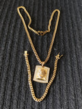 14k 6mm Gold Plated Cuban Link Chain Pendant and Bracelet Set
