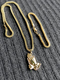 14k 3mm Gold plated Franco Chain Bracelet and Pendent Set