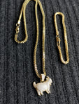 14k 3mm Gold plated Franco Chain Bracelet and Pendent Set