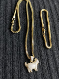 14k 3mm Gold plated Franco Chain Bracelet and Pendent Set