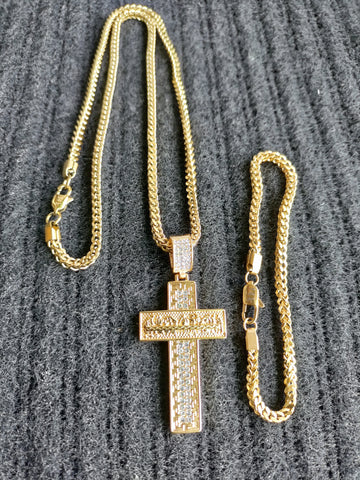 Copy of 14k 3mm Gold plated Franco Chain Bracelet and Pendent Set