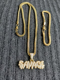 14k 3mm Gold plated Franco Chain Bracelet and Pendent Set