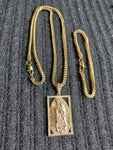14k 3mm Gold plated Franco Chain Bracelet and Pendent Set