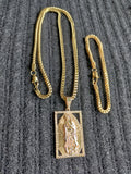 14k 3mm Gold plated Franco Chain Bracelet and Pendent Set