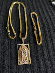 14k 3mm Gold plated Franco Chain Bracelet and Pendent Set