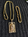 14k 3mm Gold plated Franco Chain Bracelet and Pendent Set