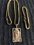 14k 3mm Gold plated Franco Chain Bracelet and Pendent Set