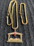 14k 3mm Gold plated Franco Chain Bracelet and Pendent Set
