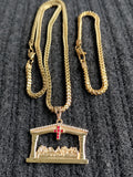 14k 3mm Gold plated Franco Chain Bracelet and Pendent Set