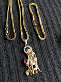 14k 3mm Gold plated Franco Chain Bracelet and Pendent Set