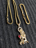 14k 3mm Gold plated Franco Chain Bracelet and Pendent Set