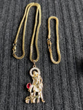 14k 3mm Gold plated Franco Chain Bracelet and Pendent Set
