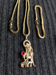 14k 3mm Gold plated Franco Chain Bracelet and Pendent Set
