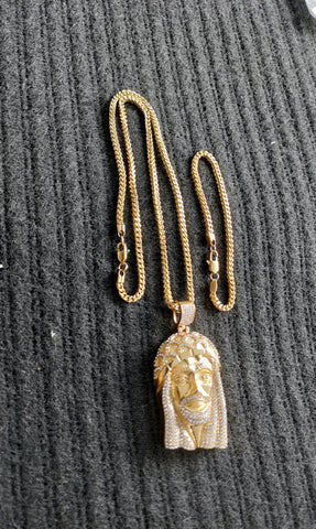 14k 3mm Gold plated Franco Chain Bracelet and Pendent Set