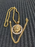 14k 6mm Gold Plated Cuban Link Chain Pendant and Bracelet Set