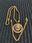 14k 6mm Gold Plated Cuban Link Chain Pendant and Bracelet Set