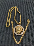 14k 6mm Gold Plated Cuban Link Chain Pendant and Bracelet Set