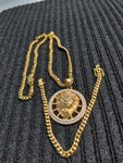 14k 6mm Gold Plated Cuban Link Chain Pendant and Bracelet Set