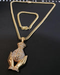 14k Gold Plated 6mm Cuban Link Chain Pendant and Bracelet Set