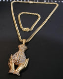 14k Gold Plated 6mm Cuban Link Chain Pendant and Bracelet Set