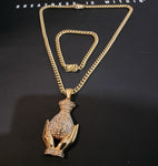 14k Gold Plated 6mm Cuban Link Chain Pendant and Bracelet Set
