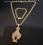 14k Gold Plated 6mm Cuban Link Chain Pendant and Bracelet Set