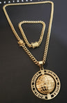 14k Gold Plated 6mm Cuban Link Chain Pendant and Bracelet Set