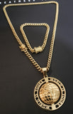 14k Gold Plated 6mm Cuban Link Chain Pendant and Bracelet Set