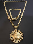 14k Gold Plated 6mm Cuban Link Chain Pendant and Bracelet Set