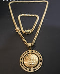 14k Gold Plated 6mm Cuban Link Chain Pendant and Bracelet Set
