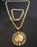 14k Gold Plated 6mm Cuban Link Chain Pendant and Bracelet Set